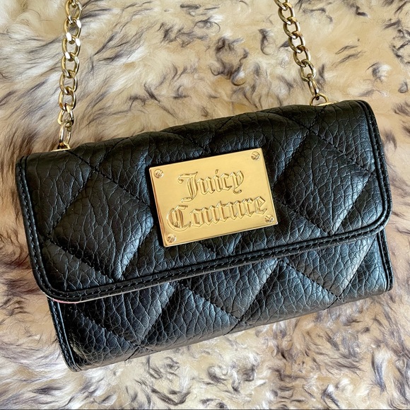 Juicy Couture 🌹 Black Quilted Wallet Crossbody with Adjustable Chain Strap - Picture 1 of 9